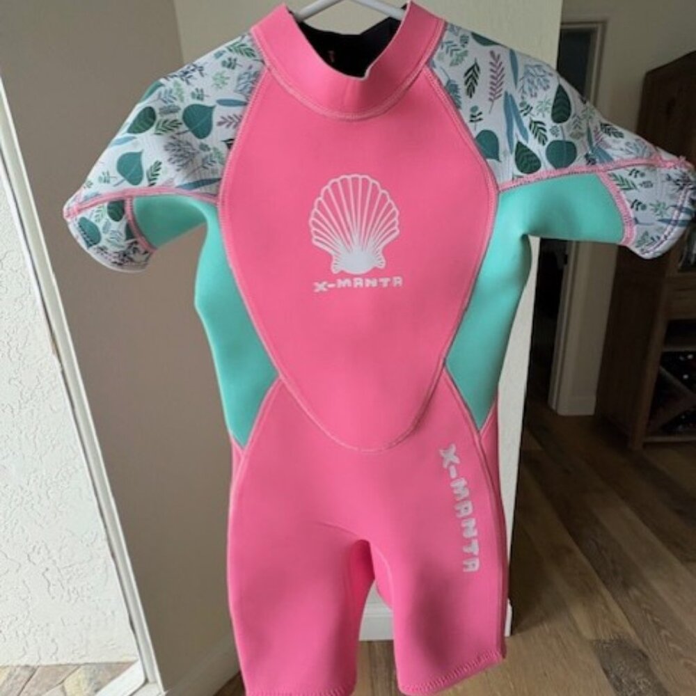 X Manta Toddler Wet Suit 2.5MM Shortly Neoprene Pink and Teal Size Medium